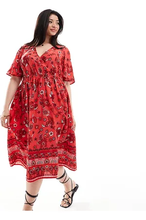 Yours Puffed sleeve floral maxi dress in red floral