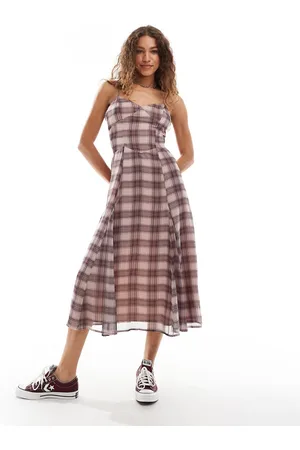 Reclaimed Maxi slip dress in washed pink check