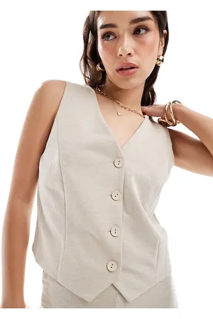 MANGO Button front vest in beige - part of a set