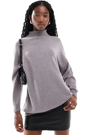 Glamorous High neck oversized slouchy sweater in mushroom knit