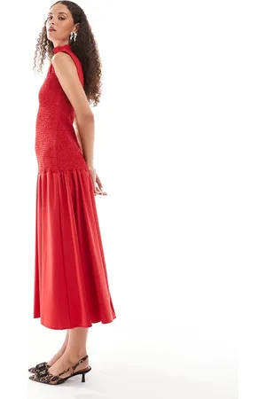 Ghospell Kali shirred dropwaist midi dress in