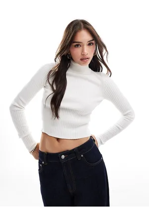ASOS Knit turtleneck top in engineered rib in cream