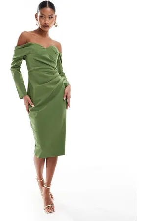 Lavish Alice Sweetheart neckline bardot midi dress in