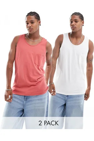 Threadbare 2 pack pocket tank top in mineral & off white