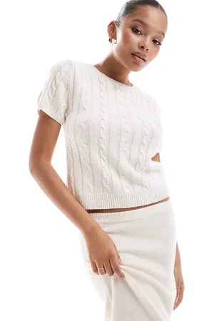 Stradivarius Short sleeve knit top in ecru