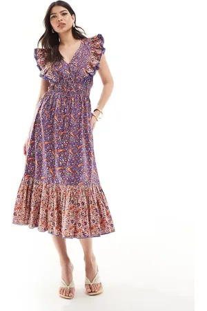 French Connection Frill detail midi dress in paisley print