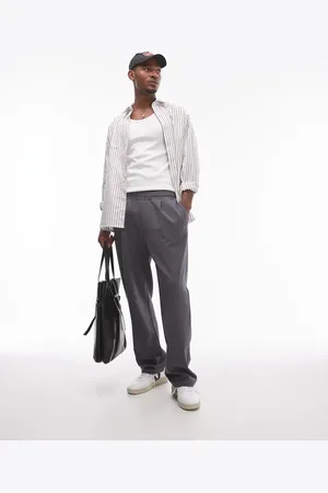 Topman Pleat front straight leg sweatpants in charcoal