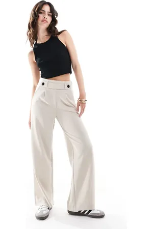 JDY Button detail wide leg dad pants in stone