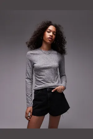 Topshop Crew neck long sleeve top in heather