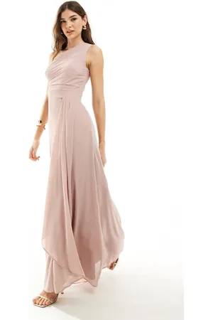 TFNC Bridesmaid chiffon one-shoulder drape maxi dress in soft