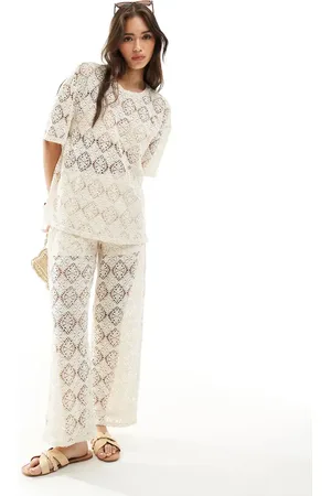 JDY Crochet wide leg pants with short insert in stone - part of a set