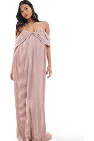 TFNC TFNC Bridesmaids Petite cold shoulder chiffon pleated maxi dress in soft