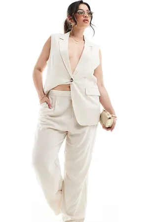 ONLY Linen blend straight leg tailored pants in cream - part of a set