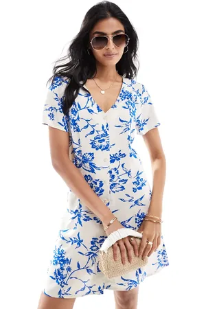 JDY Button up dress with tie detail in floral