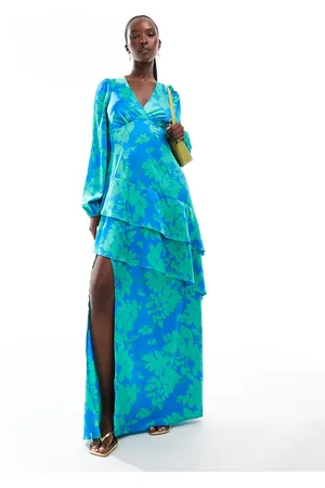Style Cheat Plunge ruffle maxi dress in blue floral