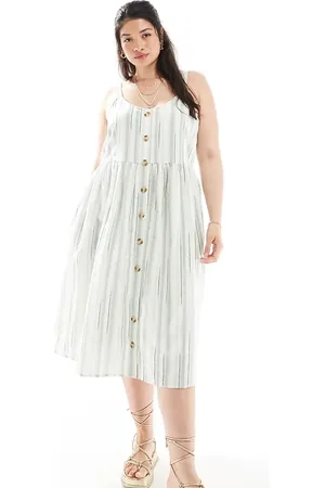 Yours Linen midi sundress in sage stripe