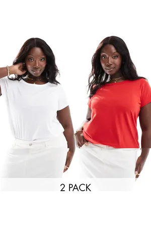 Yours 2 pack t-shirt in white & tomato red