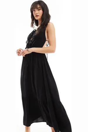Esmée Esmee tie front cut out tiered maxi strappy beach dress in