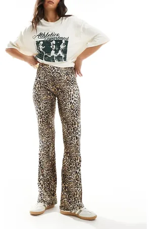 Pull&Bear Polyamide sculpt flare pants in leopard print