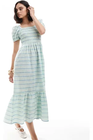 Esmée Esmee striped puff sleeve maxi dress in
