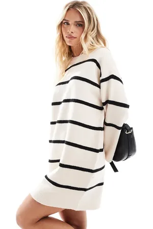 ASOS ASOS DESIGN Petite crew neck mini dress with wide cuff in stripe