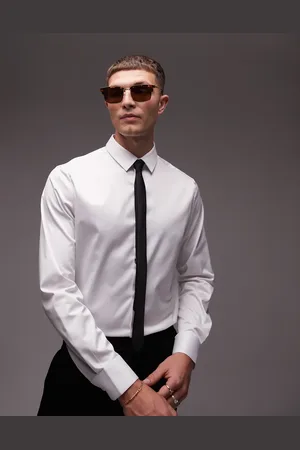 Topman Long sleeve formal slim sateen shirt in