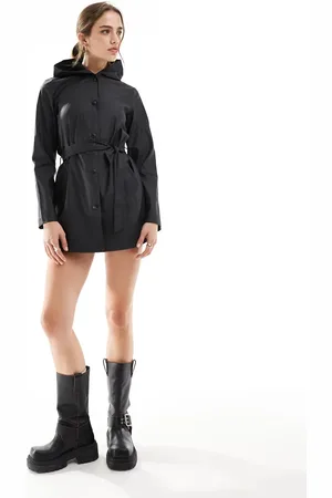 JDY Belted raincoat with hood in