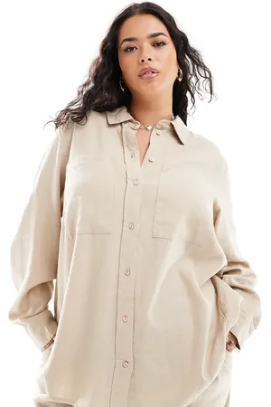 ONLY Linen mix long sleeve shirt in beige - part of a set