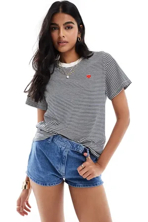 JDY Boxy fit t-shirt in cream & navy stripe