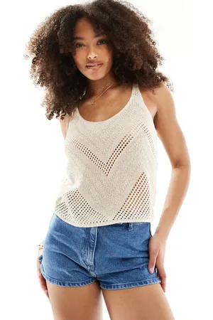 JDY Eyelet knit tank top in cream