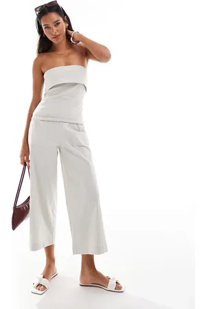ONLY High waisted cropped tailored pants in stone - part of a set