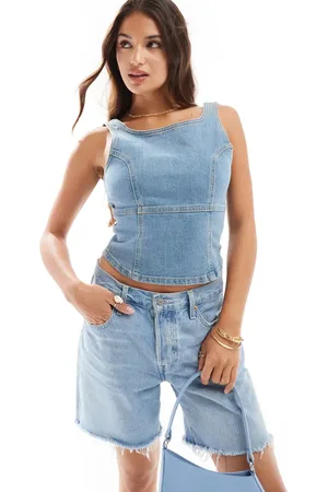 Cotton On Cotton On square neck seam detail corset top in jewel denim