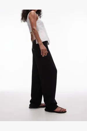 Topshop Low slung linen mix button pants in