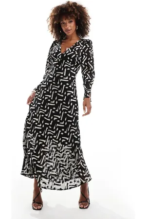 French Connection Diandra satin midi dress in mono burn out