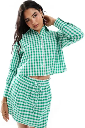 ASOS Linen look cropped shirt in gingham - part of a set