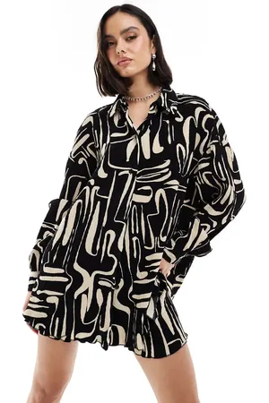Extro & Vert Plisse shirt in camel and black abstract print - part of a set