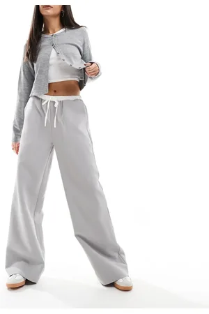 Kaiia Drawstring contrast waist wide leg pants in gray