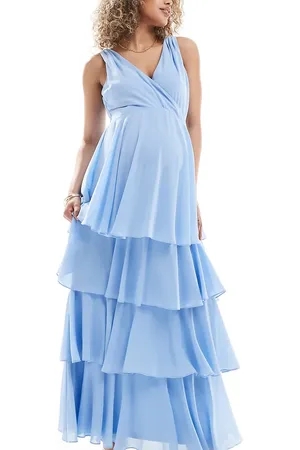 TFNC TFNC Bridesmaids Maternity chiffon tiered maxi dress in powder