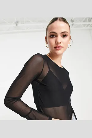 ASOS ASOS DESIGN Tall cropped long sleeve mesh top in