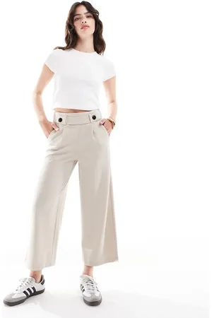 JDY Wide leg cropped tailored pants in stone - part of a set