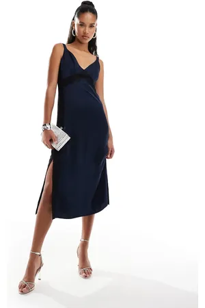 French Connection Ennis satin lace midi dress in
