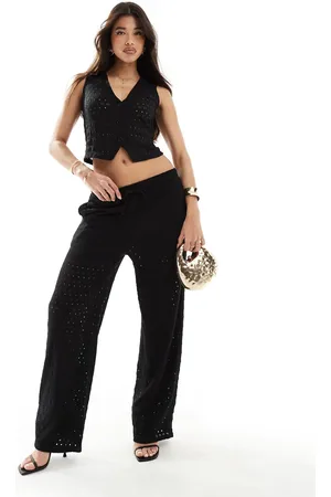 Kaiia Crochet drawstring wide leg pants in - part of a set