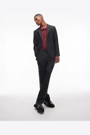 Topman Straight high rise relaxed salt and pepper wool mix suit pants in