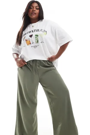 Yours Washed twill wide leg pants in olive