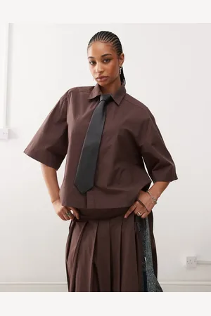 COLLUSION Oversized boxy short sleeve shirt in chocolate - part of a set
