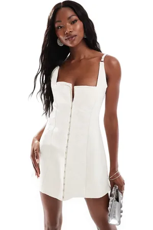 Murci Clasp detail a line ultra mini dress in cream jacquard