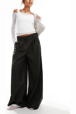 COLLUSION Wide leg baggy tailored pants in dark khaki