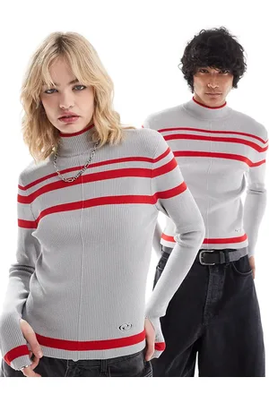 Reclaimed Unisex knit top with red stripe