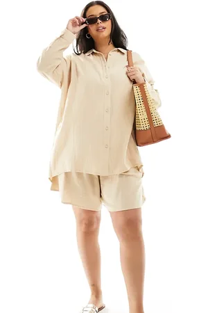 Yours Cheesecloth shorts in beige - part of a set
