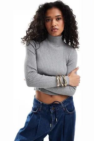 ASOS Knitted roll neck top in engineered rib in